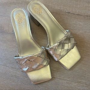 Gold slip-on heels - kitten sandal heels - Vince Camuto - size 8.5 women
